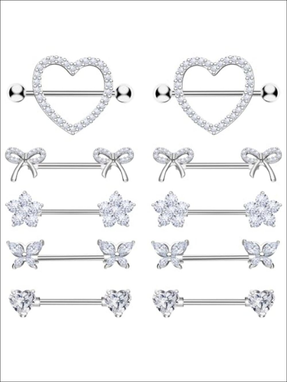 14G Stainless Steel Nipple Piercing Jewelry Heart Butterfly Flower Bow Barbells